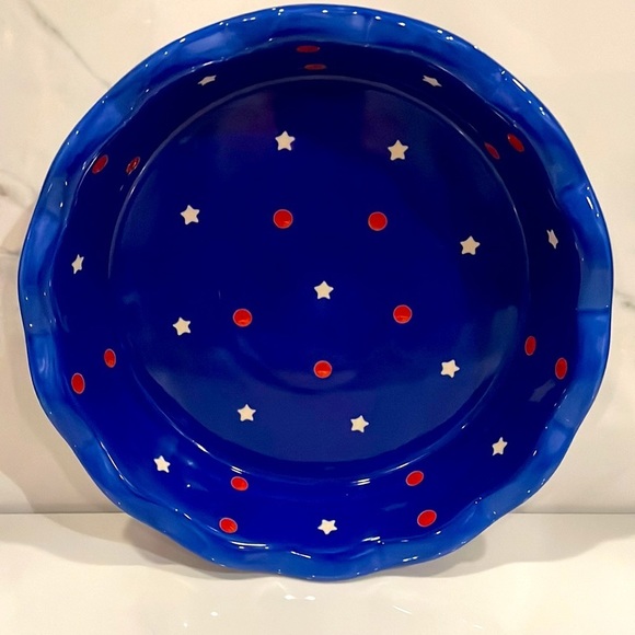 Temptations by Tara Red White and Blue 9'' Fluted Round Baking Pie Quiche Dish - Picture 12 of 12